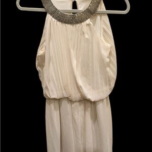 Studio F Elegant Beige Mini Dress with Silver Accents Pleated Small.